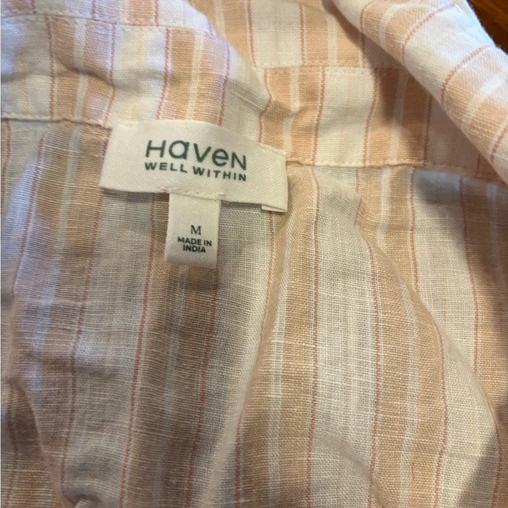 Haven Well Within Organic Cotton Linen Striped Pajama Set Size M Toasted Almond - Picture 5 of 5